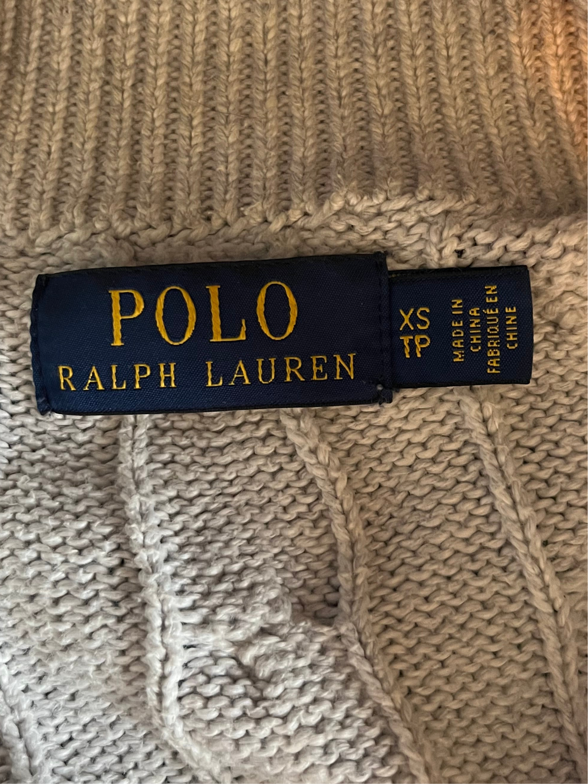 Pull demi-zip torsadé gris clair Ralph Lauren - S.