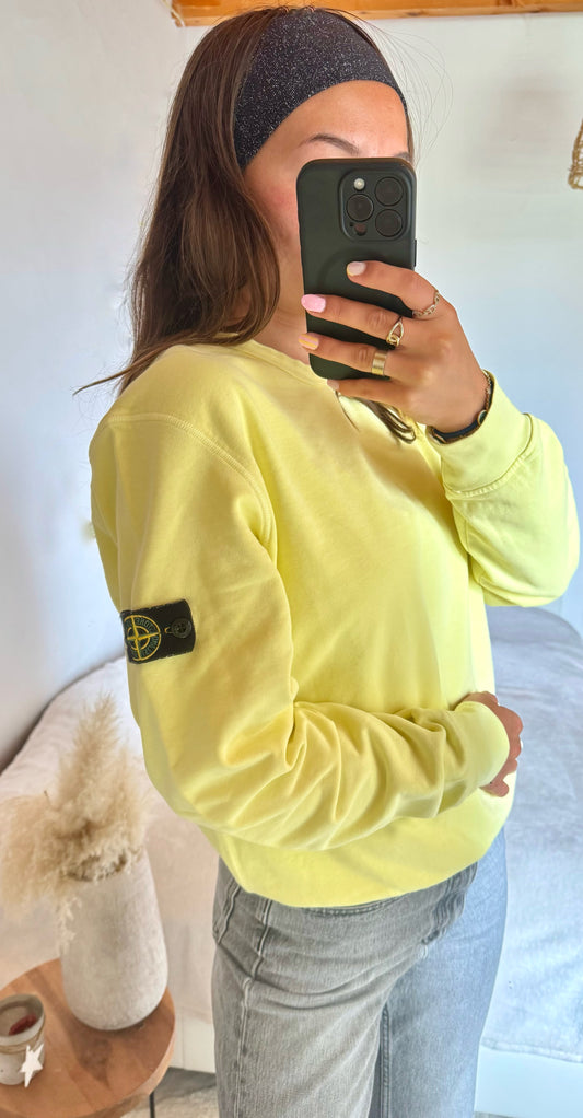 Pull col rond jaune pastel Stone Island - M