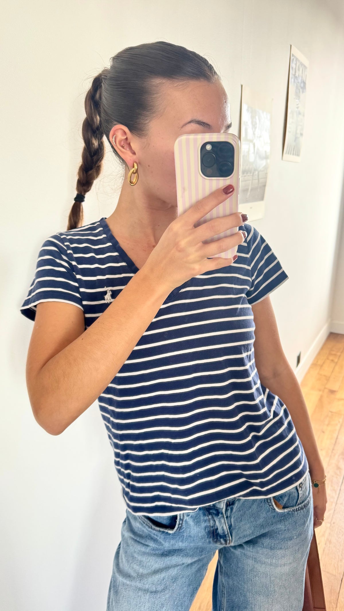 T-shirt rayé col V Ralph Lauren - S