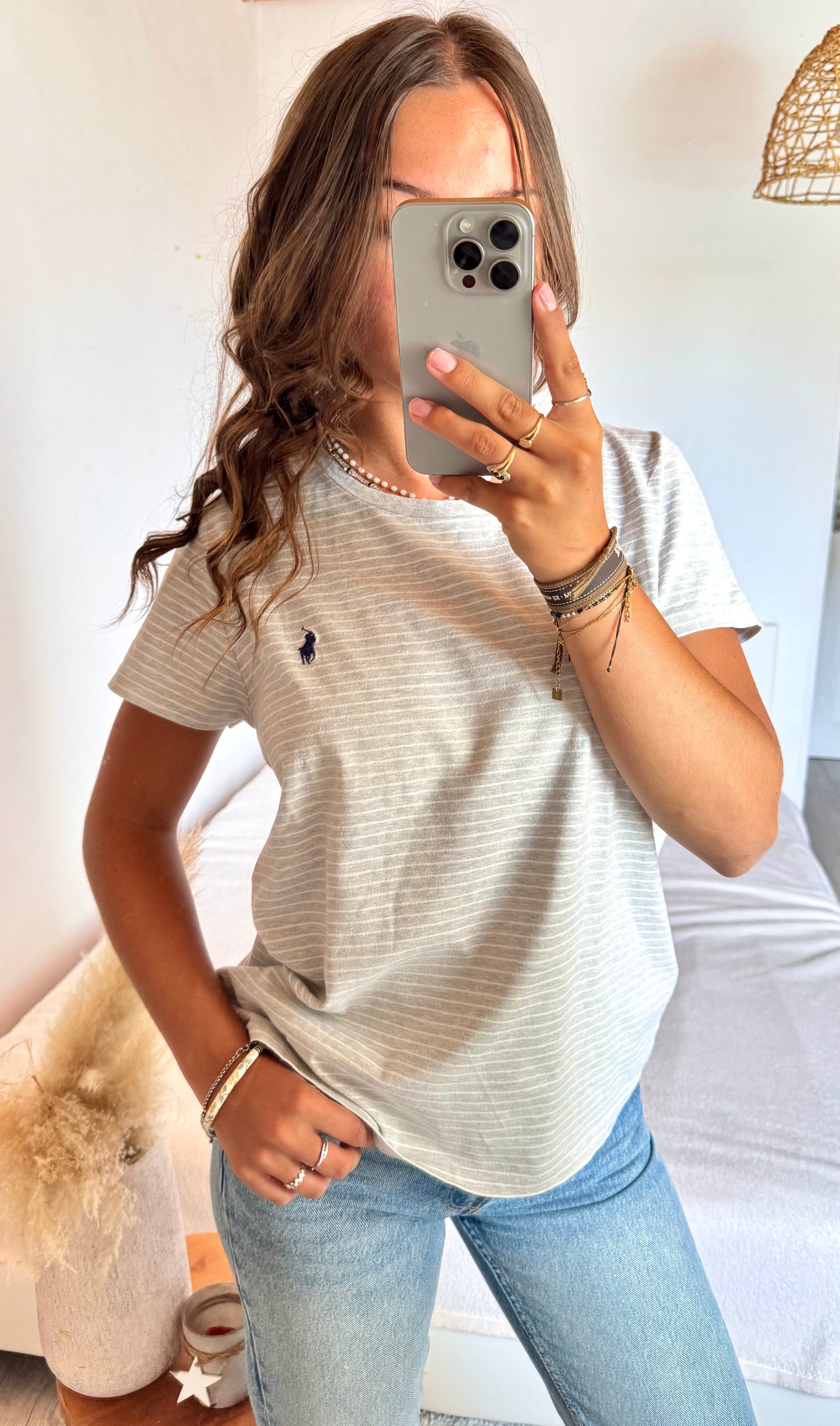 T-shirt rayé gris Ralph Lauren - M