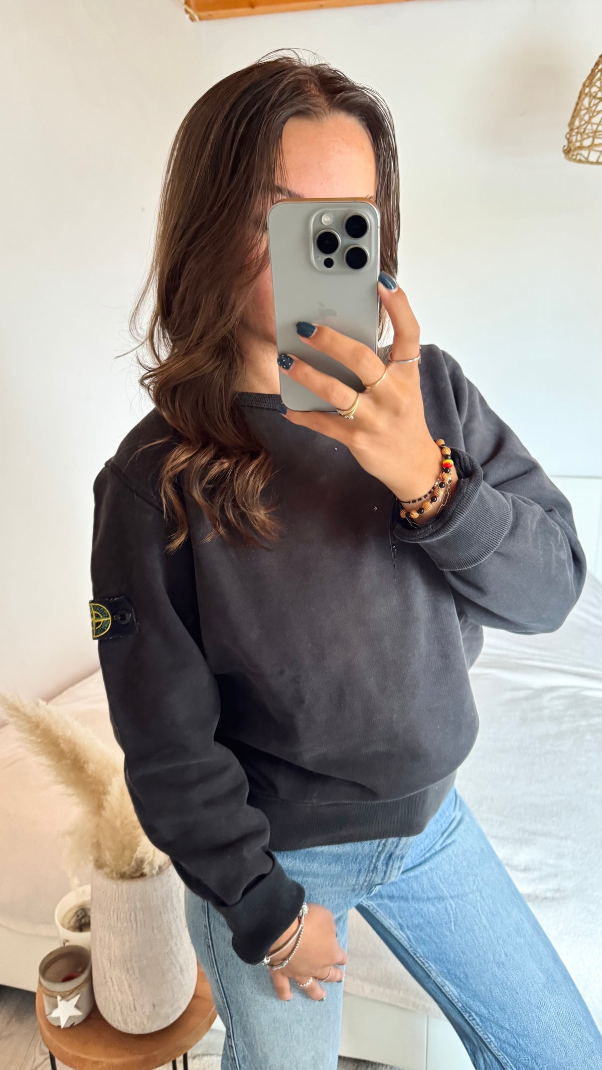 Pull col rond noir Stone Island - S